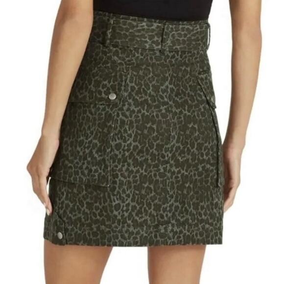 Marissa Webb Skirt Size 10 Denim Cargo Mini Belted Green Leopard Print - Picture 4 of 13